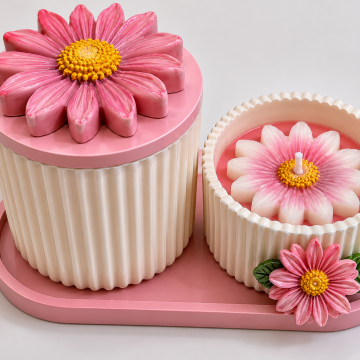 Candle Pink Daisy Candle & Tray Set